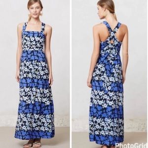 Anthropologie Blue Floral Maxi Dress